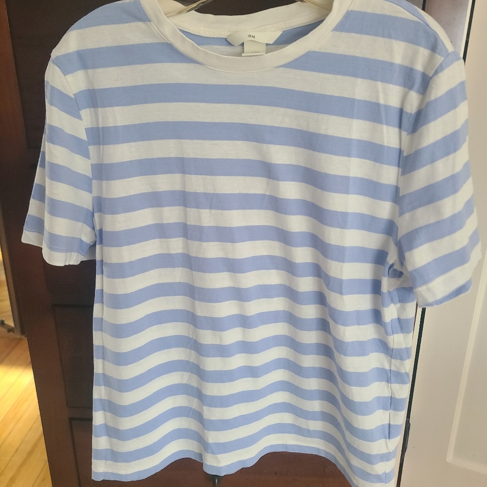 H&M Light Blue and White Striped Tee